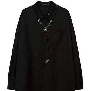 Men's Black Button-Up Shirt with Chain Detail